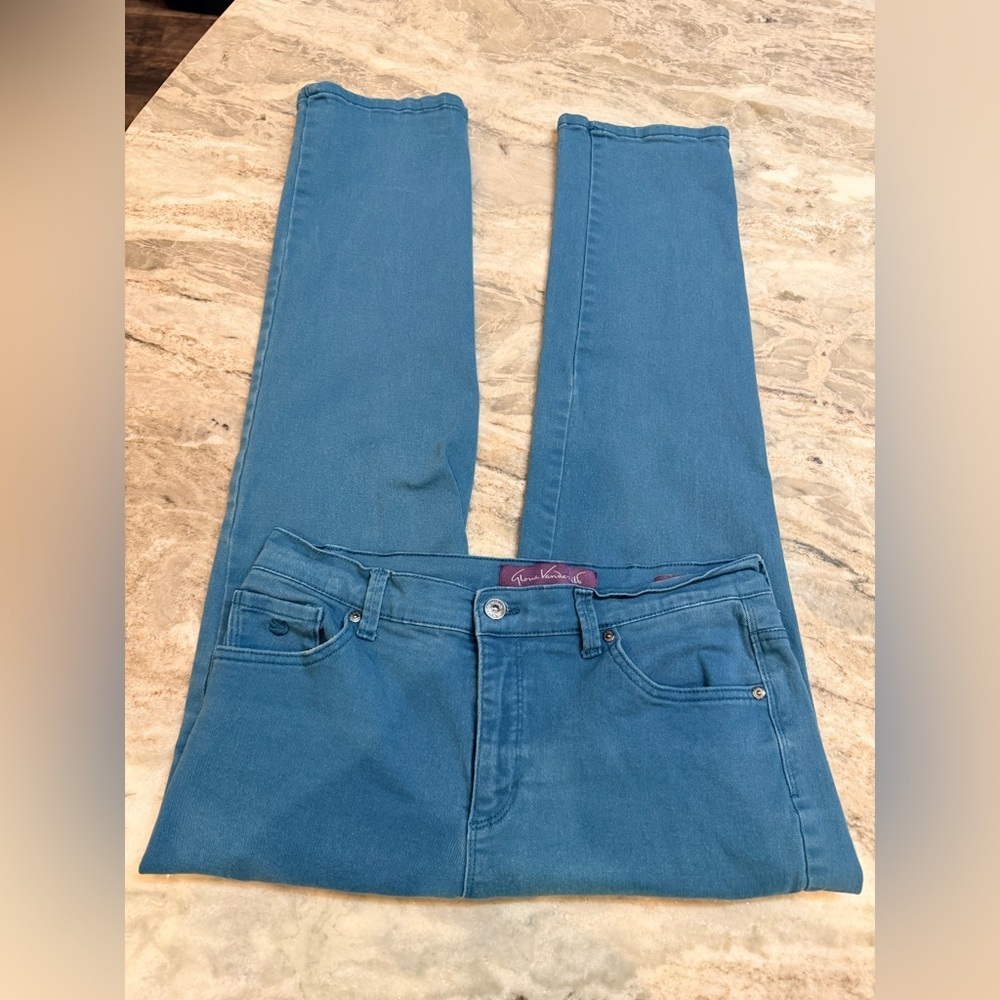 Gloria Vanderbilt Amanda Jeans 12S Short Teal Blue Tapered